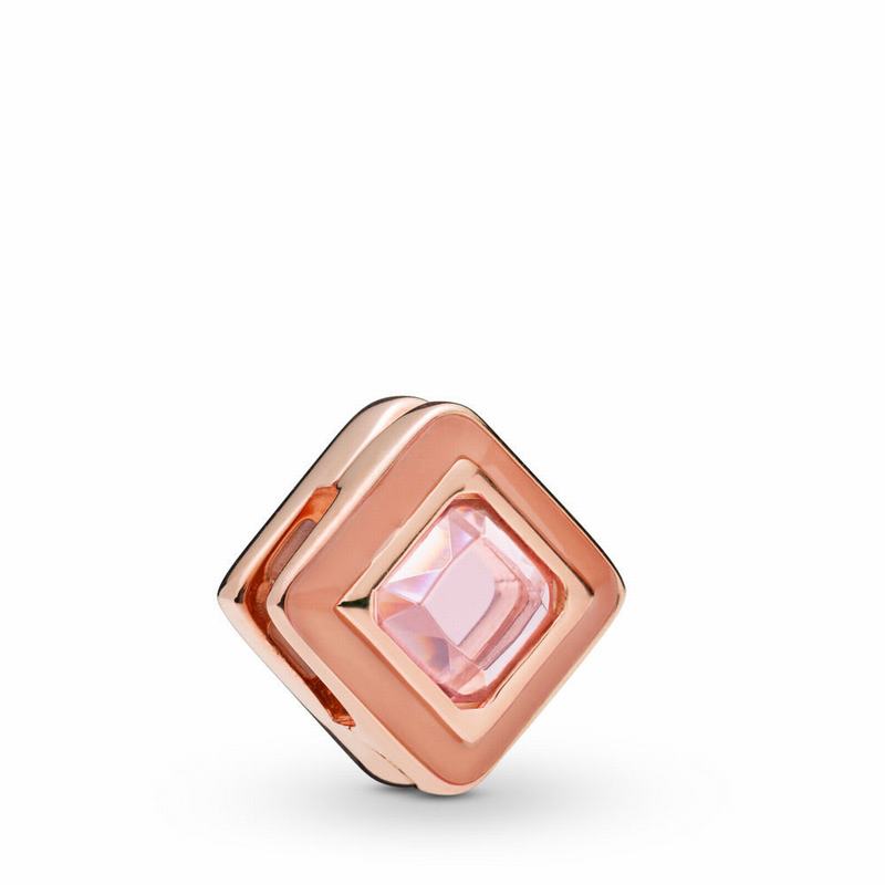 Pandora Reflexions™ Sparkling Pink Square Clip Charm - Pandora Rose/Enamel/Pink/Crystal - Canada | E